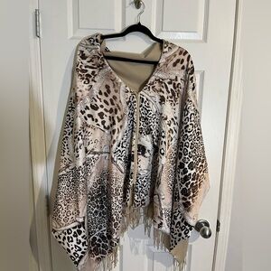 Animal Print Poncho with Fringe